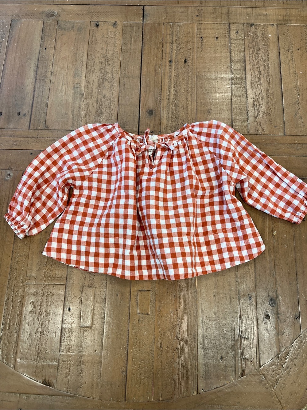 Little cotton clothes orange checkered plaid swing top 18-24 months tie